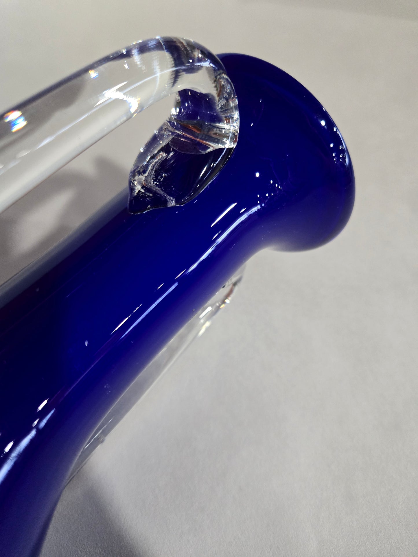 Cobalt Blue Amphora Vase w/ Clear Handles and Foot