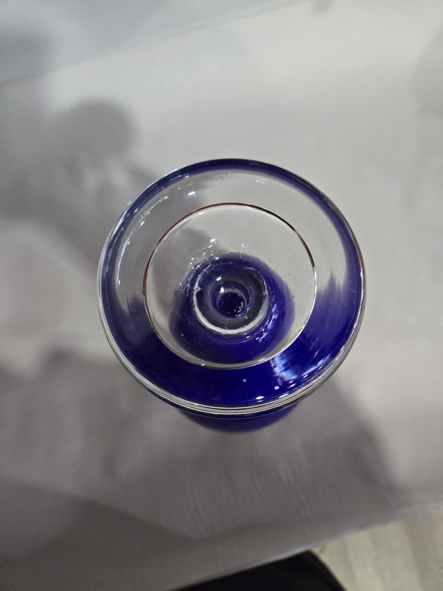 Cobalt Blue Amphora Vase w/ Clear Handles and Foot