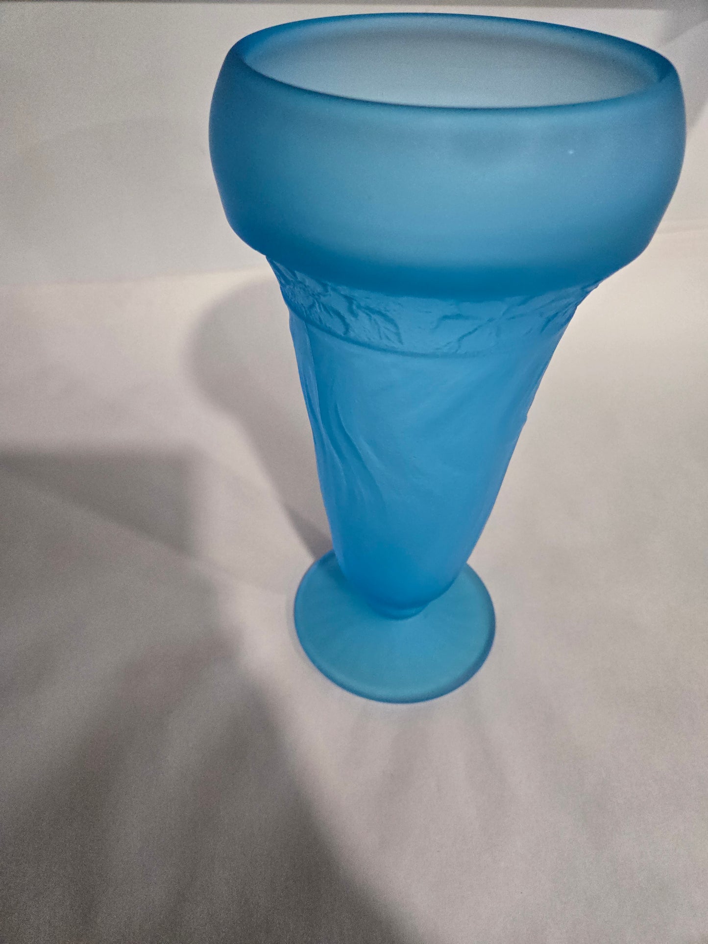 Josef Inwald Blue Satin Glass Vase w/ Embossed Iris Design