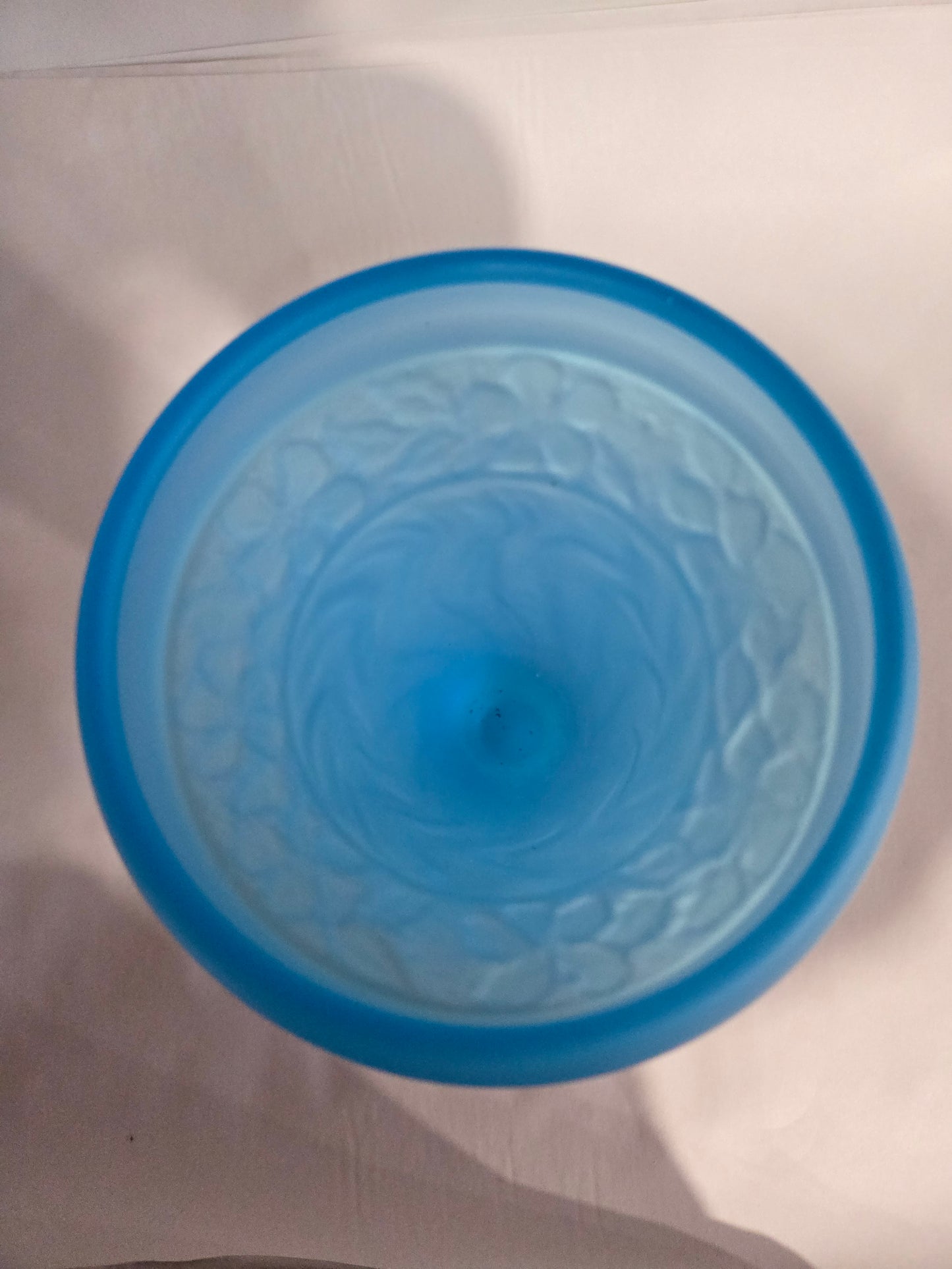 Josef Inwald Blue Satin Glass Vase w/ Embossed Iris Design