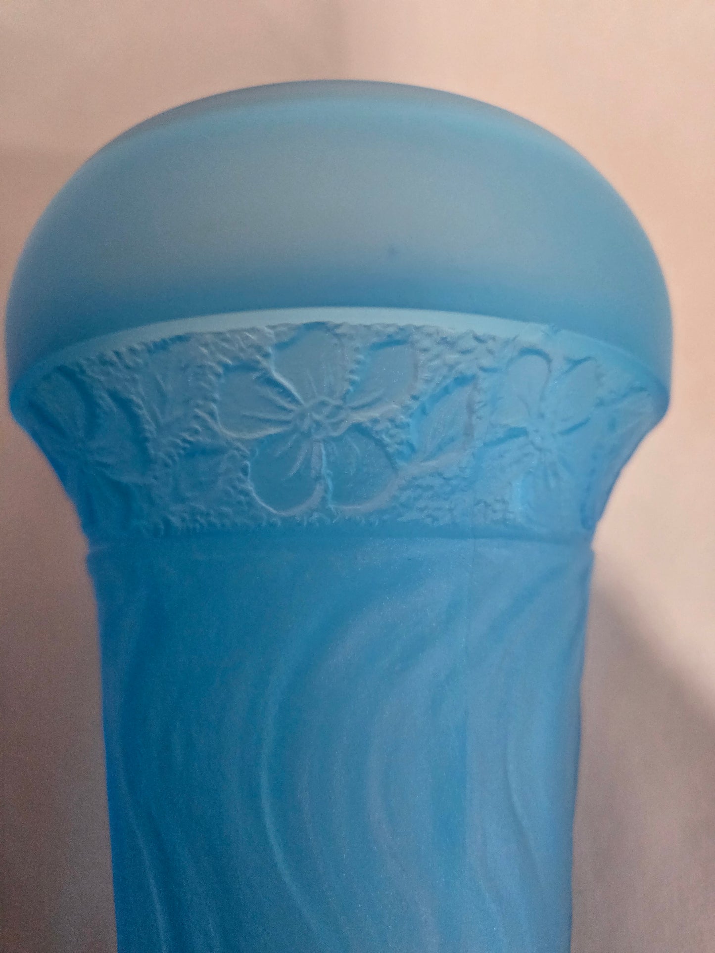 Josef Inwald Blue Satin Glass Vase w/ Embossed Iris Design