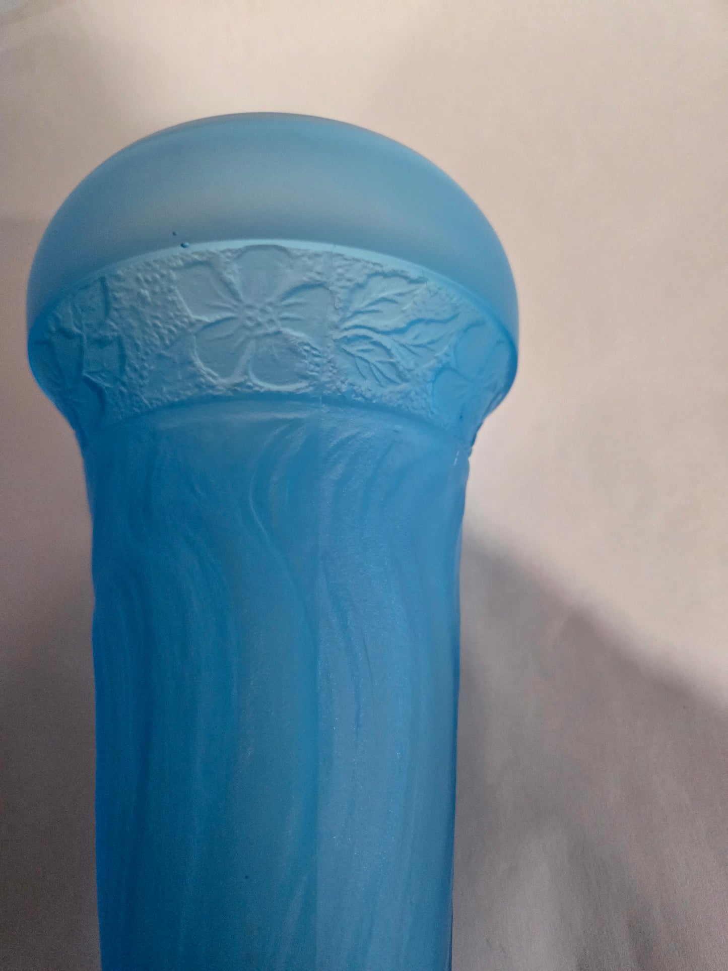 Josef Inwald Blue Satin Glass Vase w/ Embossed Iris Design