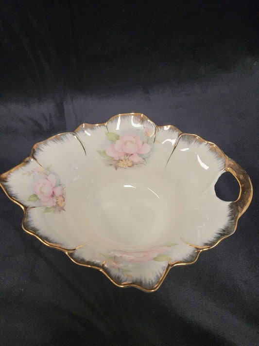 Fine Porcelain Bowl By JS Gold Trim Pink Roses