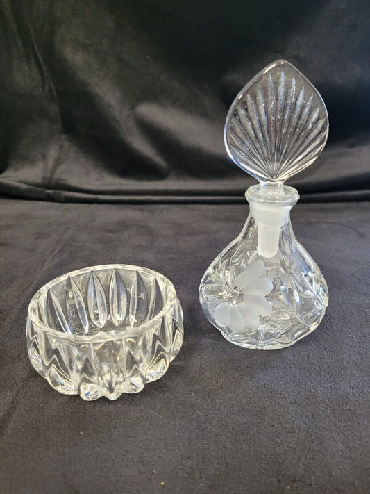 Crystal Trinket Dish and Fragrance Bottle Set Princess House Germany Mint