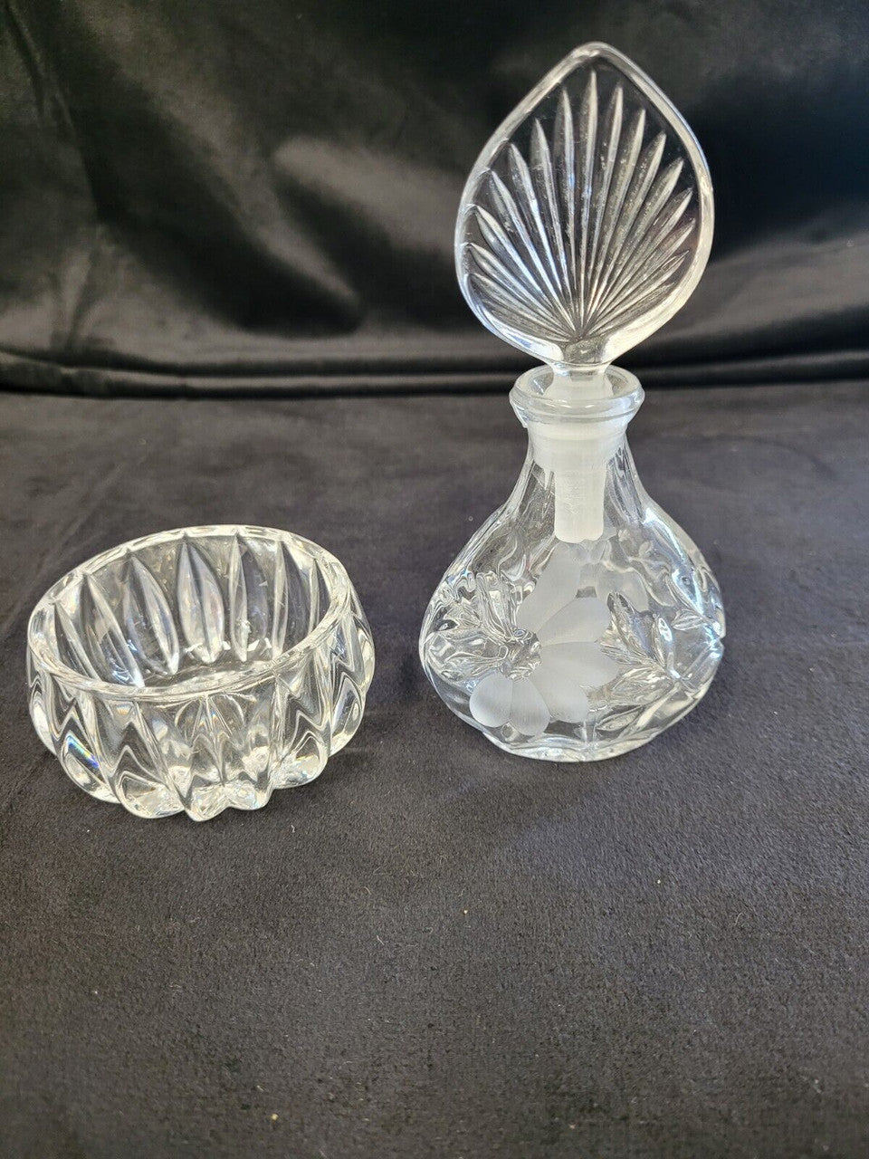 Crystal Trinket Dish and Fragrance Bottle Set Princess House Germany Mint