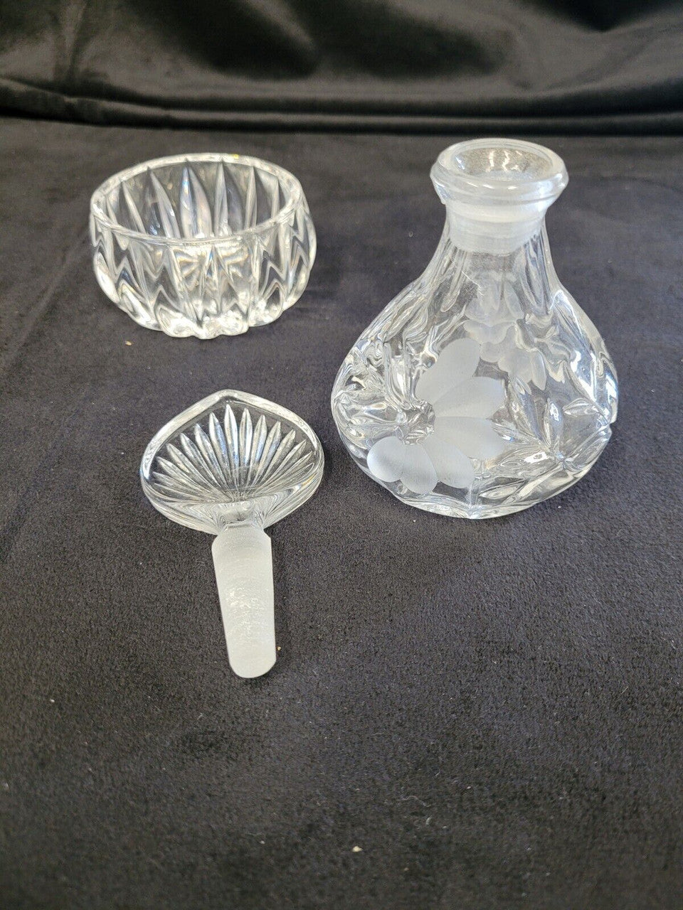 Crystal Trinket Dish and Fragrance Bottle Set Princess House Germany Mint