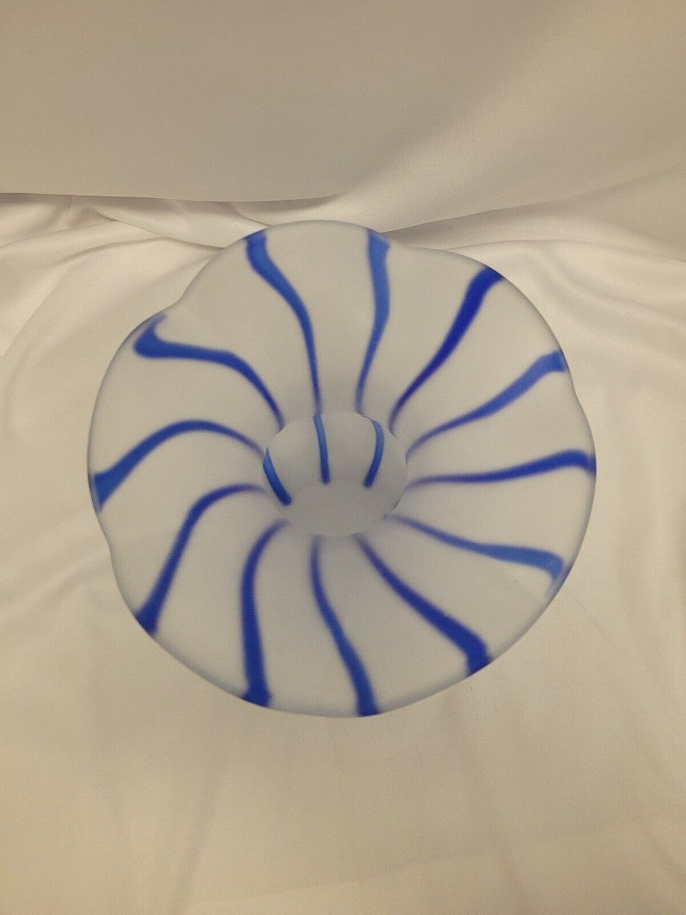 Frosted Glass Vase with Blue Stripes and Ruffled Top