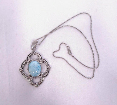 Larimar Pendant-Silver Clover Necklace