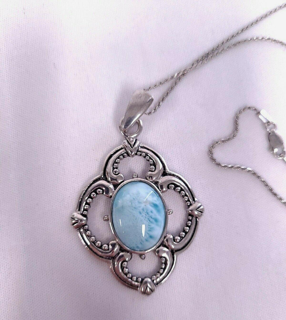 Larimar Pendant-Silver Clover Necklace