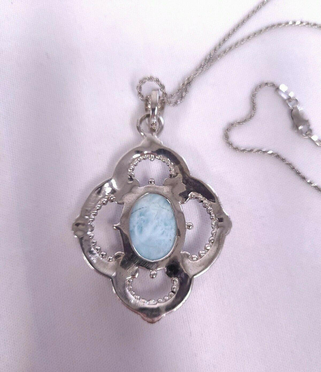 Larimar Pendant-Silver Clover Necklace