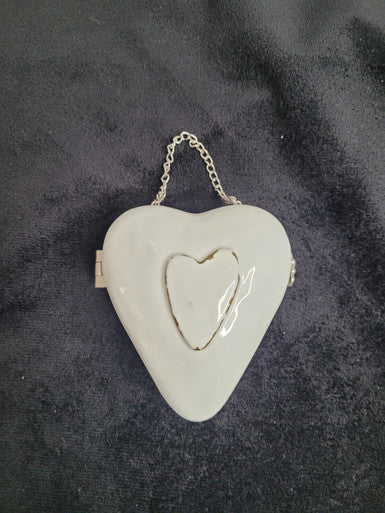 Sandra Magsamen White Heart Trinket Box with Chain