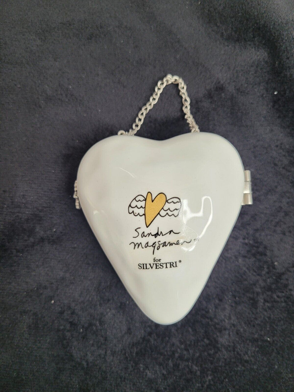 Sandra Magsamen White Heart Trinket Box with Chain