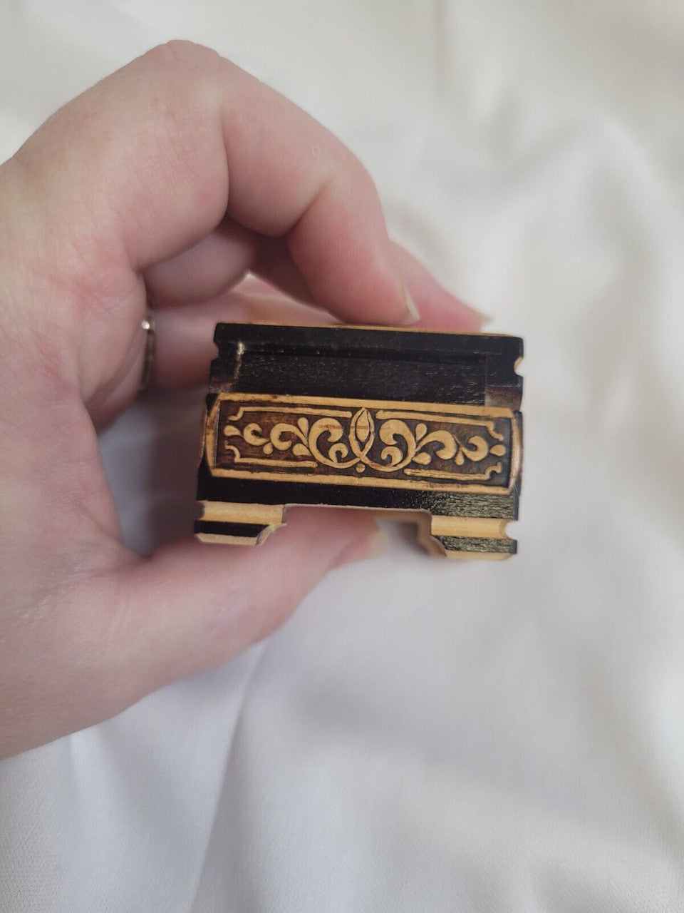 Vintage Wooden Square HandCarved Trinket Box