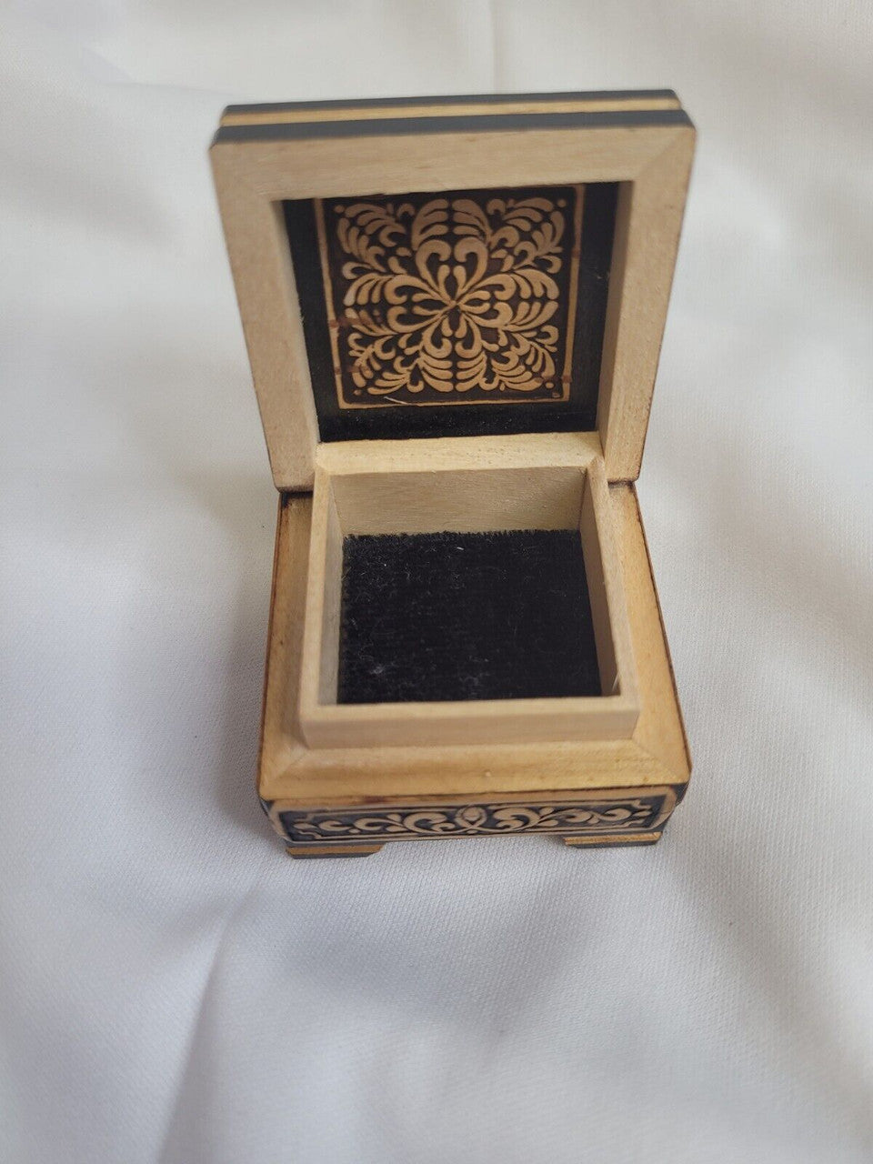 Vintage Wooden Square HandCarved Trinket Box