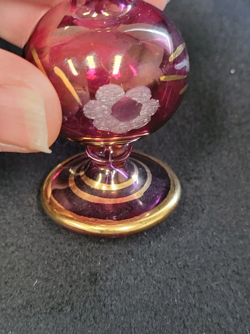 Egyptian Glass Fragrance Bottle Cranberry Color with Gold