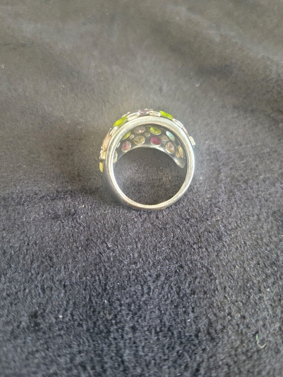 Multi colored stone silver tone ring