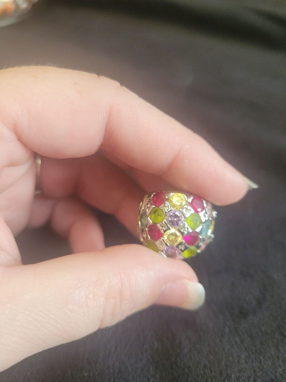 Multi colored stone silver tone ring