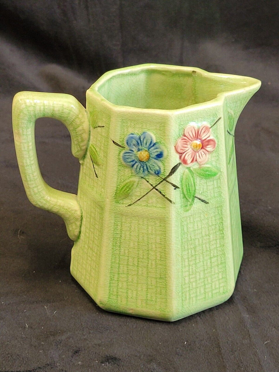 Vintage Green Pitcher with Flowers Made in Japan