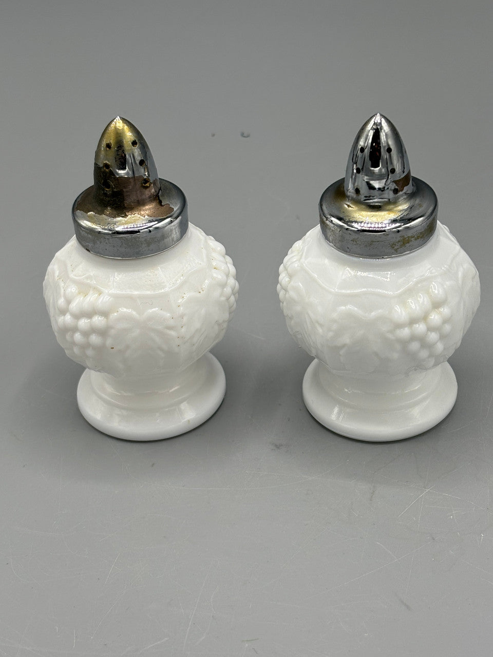 Grape Milk Glass Salt and Pepper Set