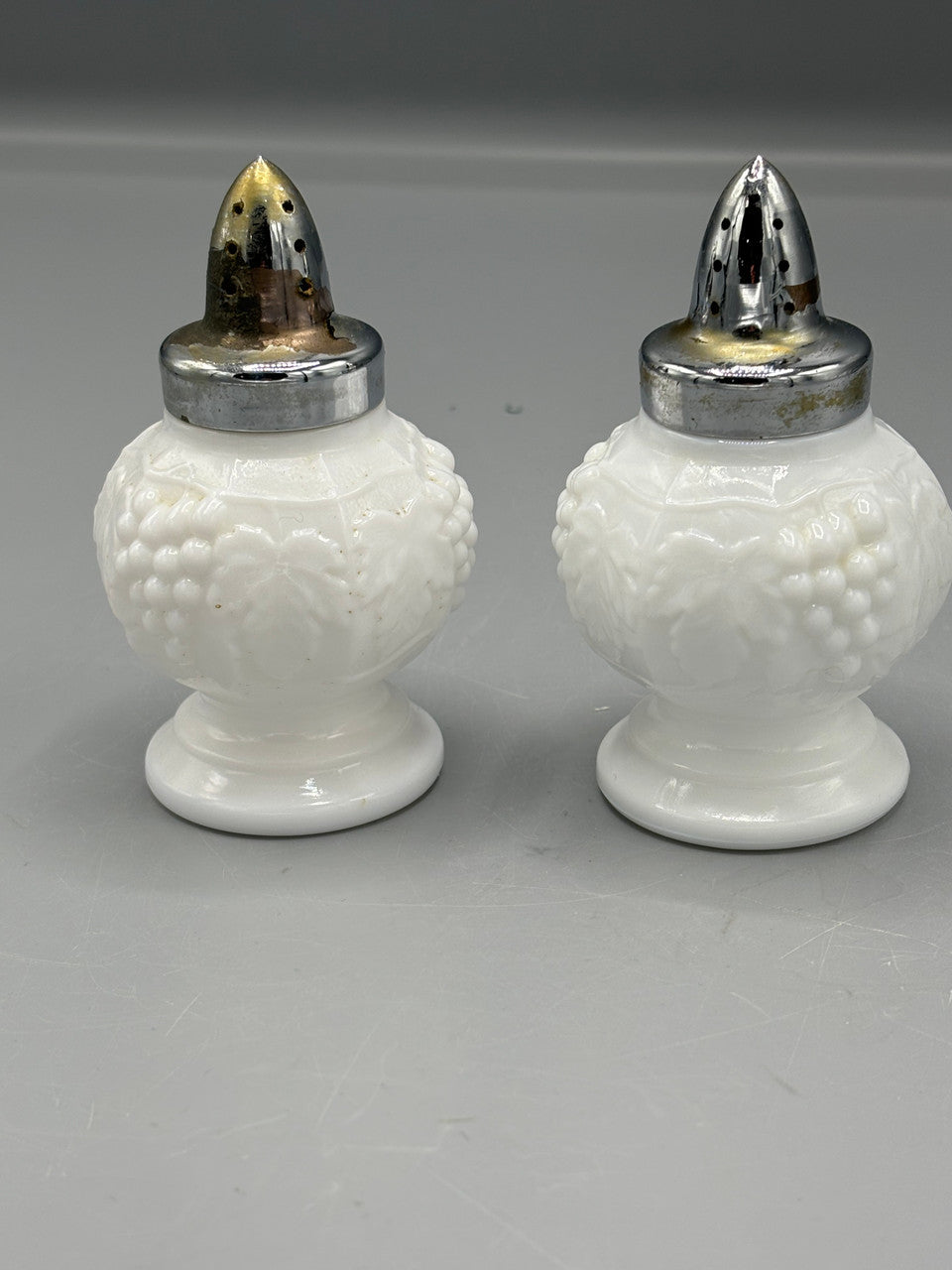 Grape Milk Glass Salt and Pepper Set