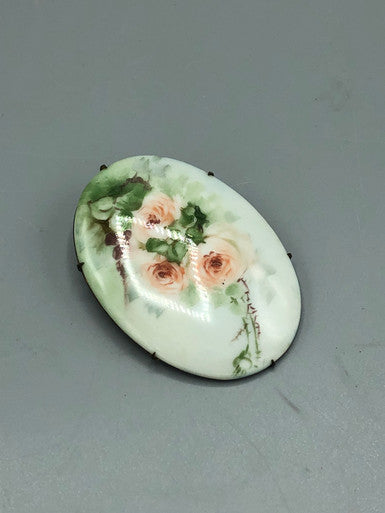 Large hand painted oval brooch