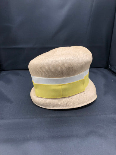 Tan Woven Hat with White and Yellow Bands