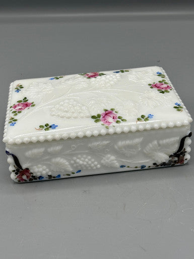 Vintage Westmoreland Milk Glass Beaded Painted Cigarette Box B