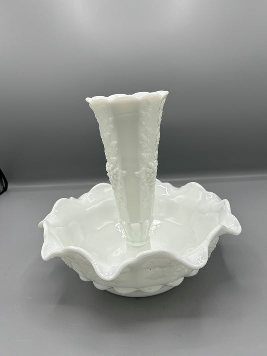 Westmoreland Milk Glass Grape Pattern Single Epergne
