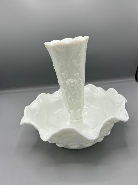 Westmoreland Milk Glass Grape Pattern Single Epergne