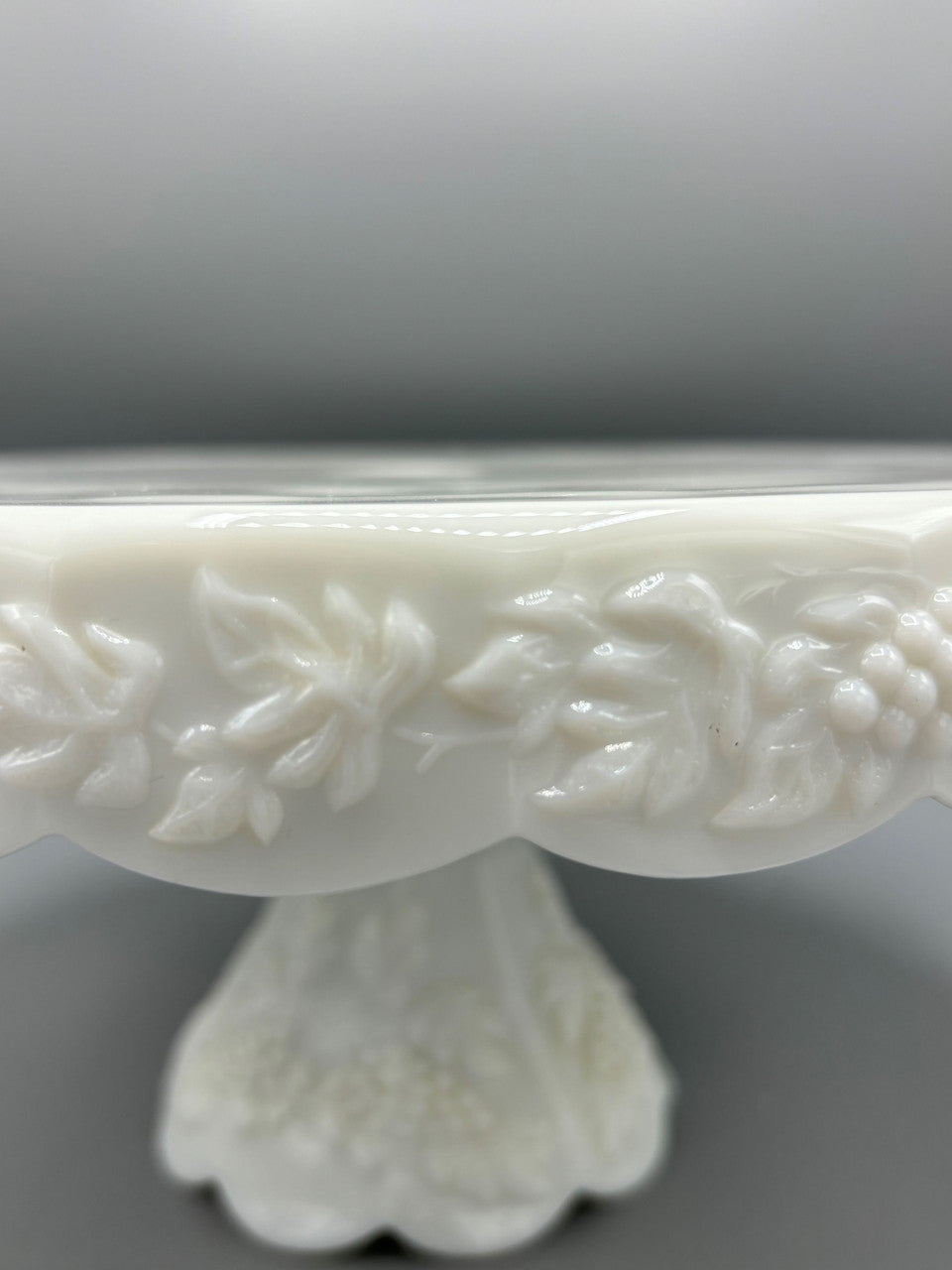 Westmoreland Milk Glass Skirted Grape Design Cake Plate