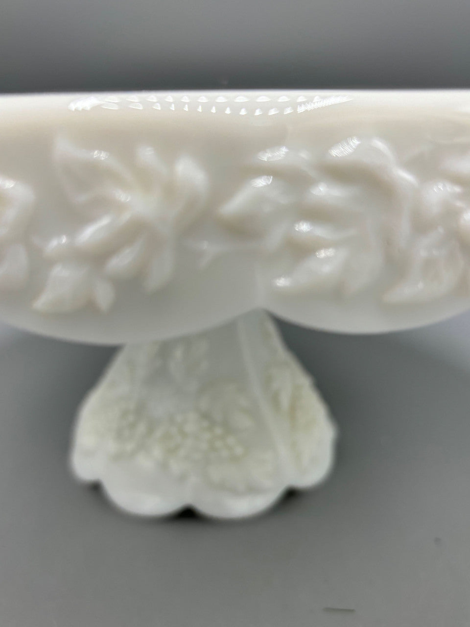 Westmoreland Milk Glass Skirted Grape Design Cake Plate