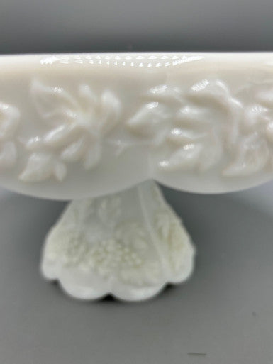 Westmoreland Milk Glass Skirted Grape Design Cake Plate