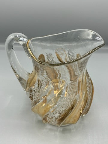 Fostoria glass pitcher with wedding bell pattern