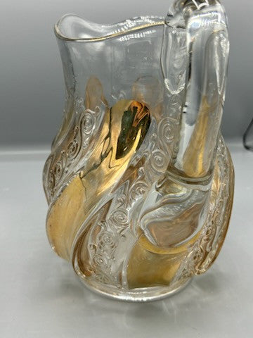 Fostoria glass pitcher with wedding bell pattern