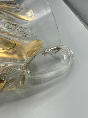 Fostoria glass pitcher with wedding bell pattern