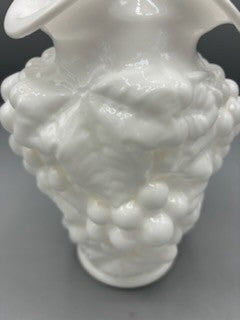 Milk glass with grapes & leaves vase