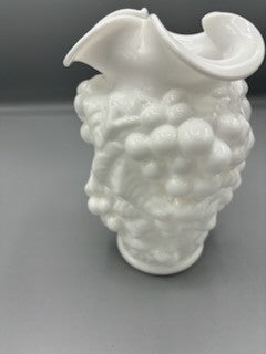 Milk glass with grapes & leaves vase