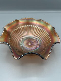 Vintage Northwood Amethyst carnival glass ruffled bowl