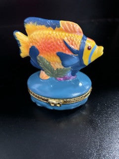 Vintage Porcelain Hinged Tropical Fish Trinket Box