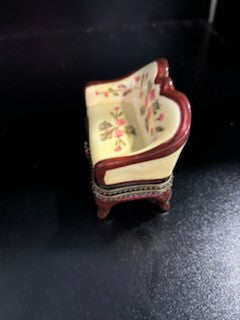 Vintage Porcelain Hinged Flowered Sofa Trinket Box