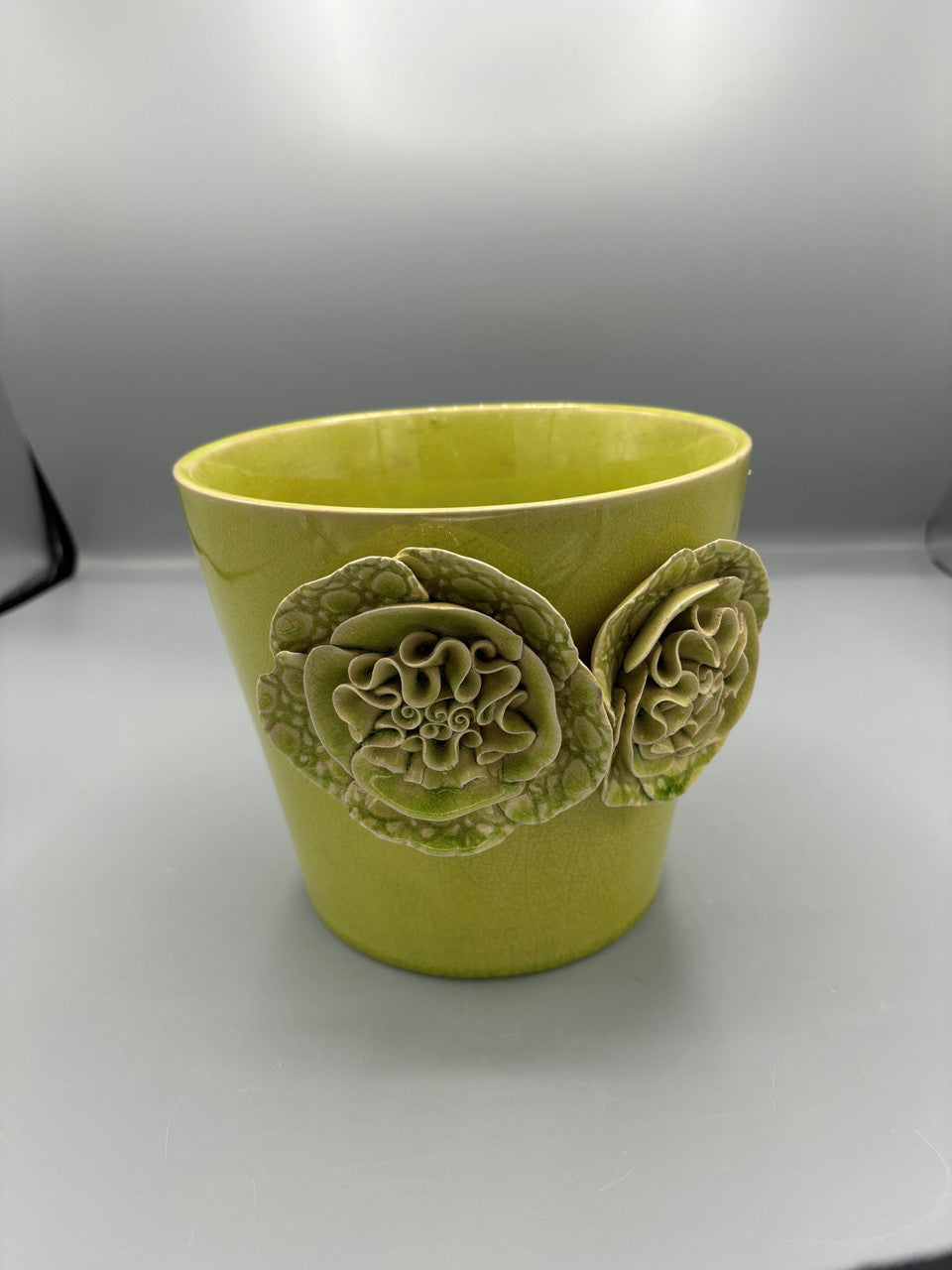 Vintage green ceramic flower planter