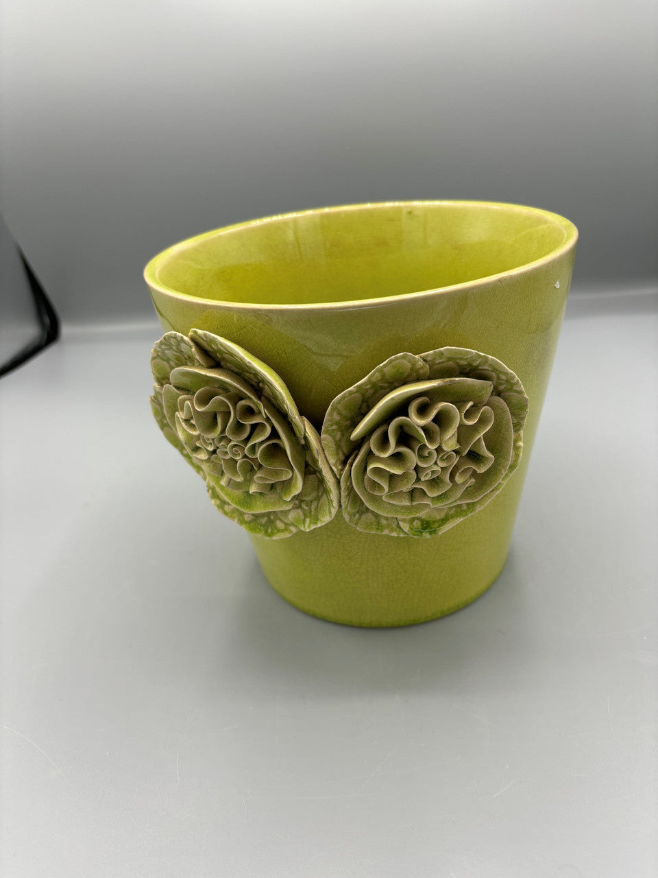 Vintage green ceramic flower planter