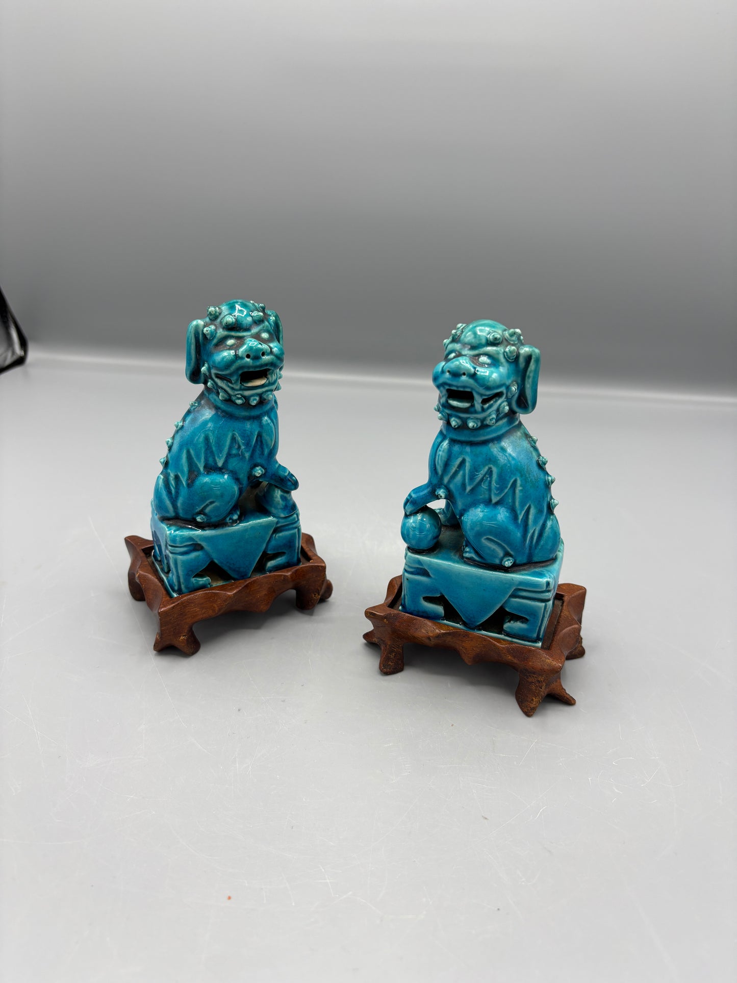 Pair of Vintage turquoise glazed Chinese Foo Dogs