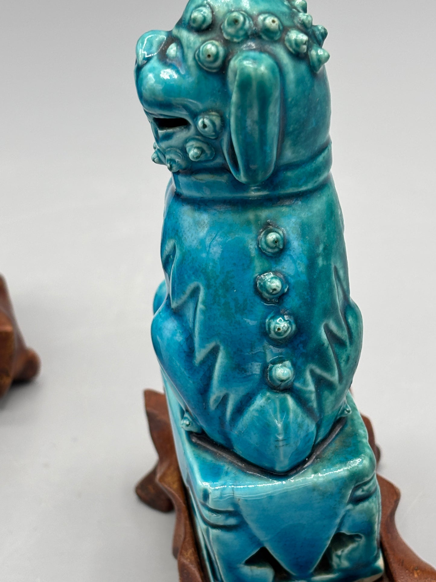 Pair of Vintage turquoise glazed Chinese Foo Dogs