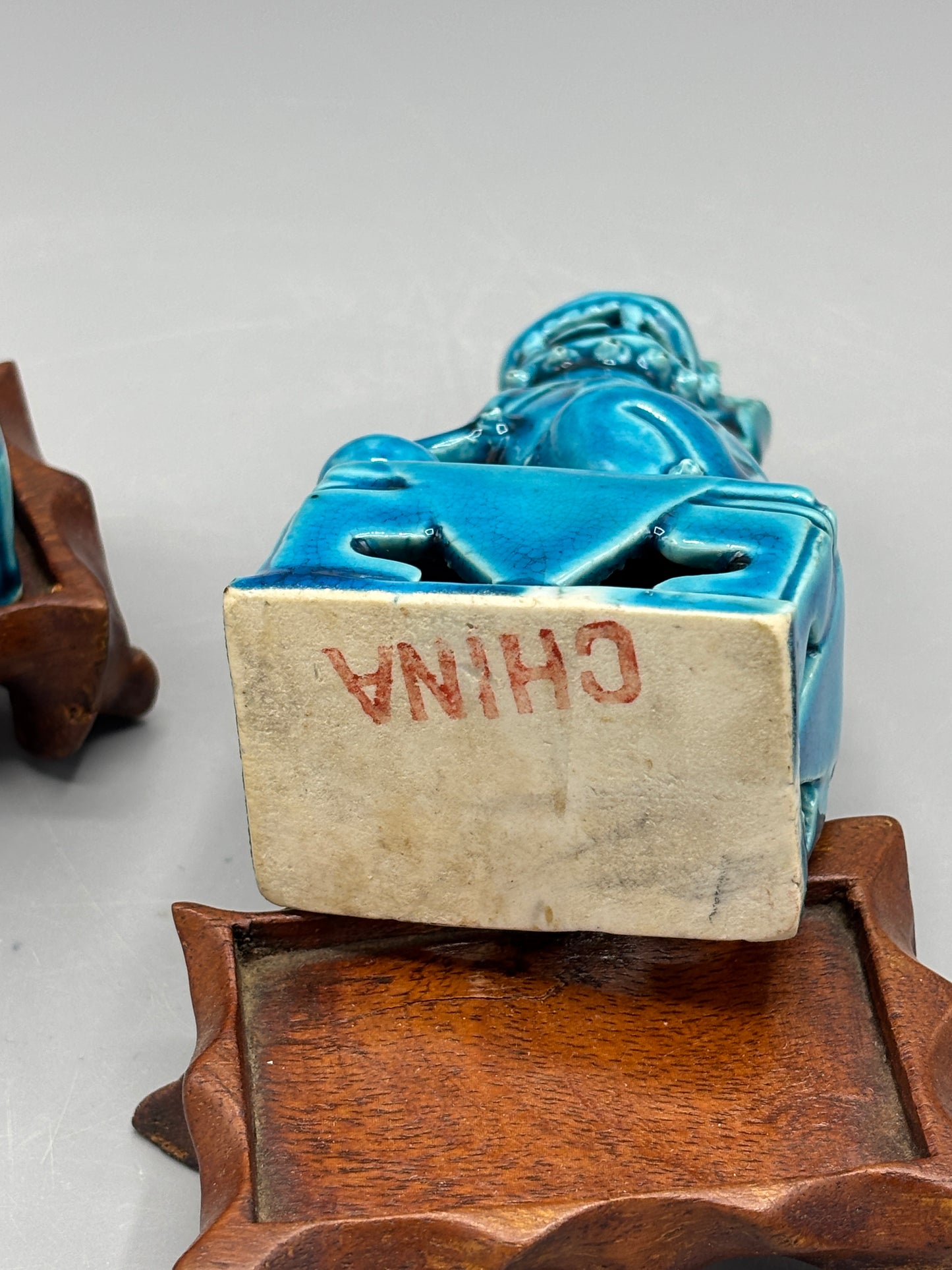 Pair of Vintage turquoise glazed Chinese Foo Dogs