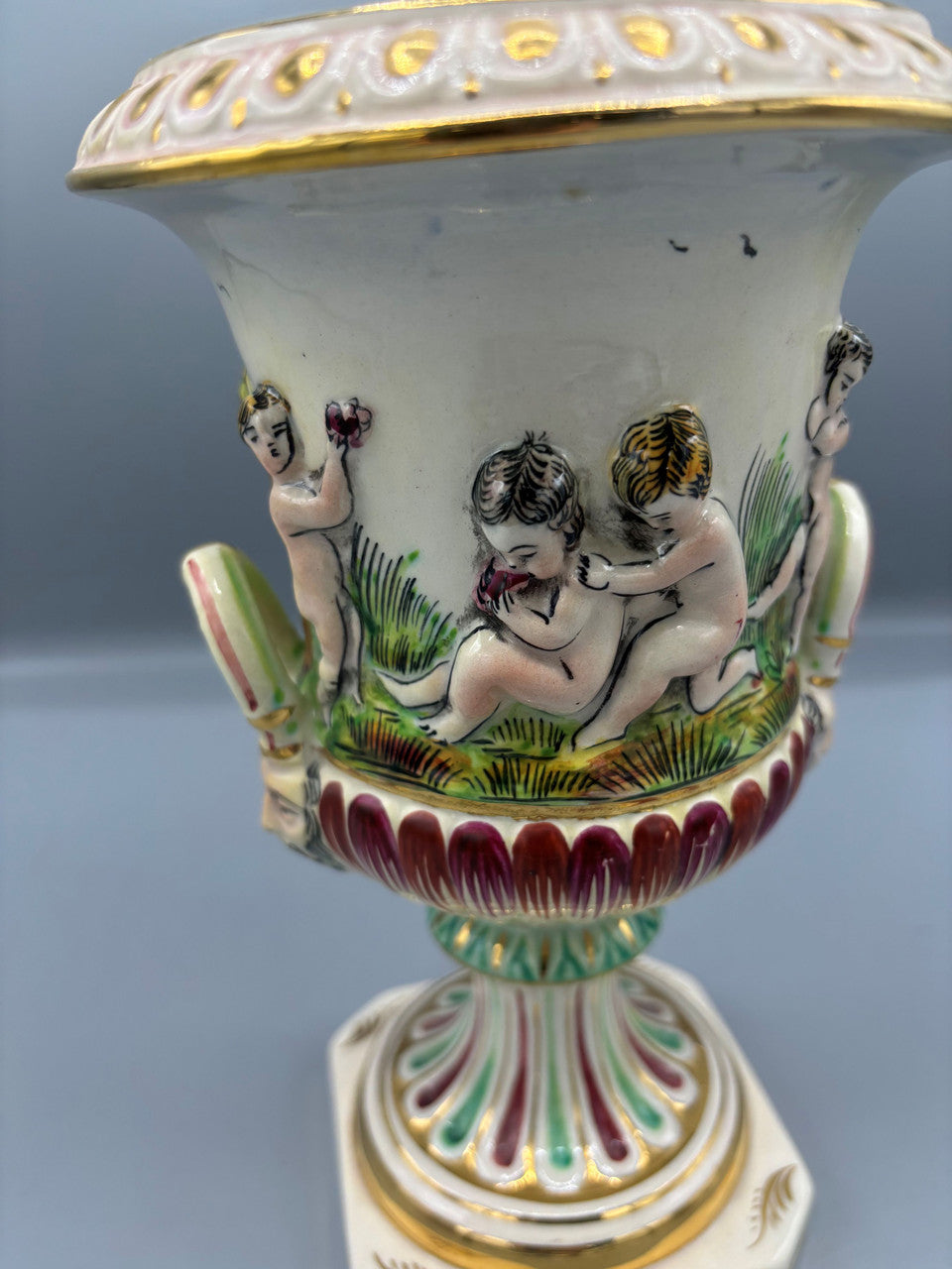 Capodimonte double handled Urn with cherubs