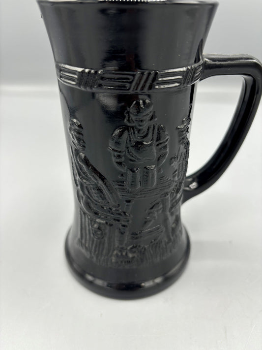 Black milk glass with tavern scene cup