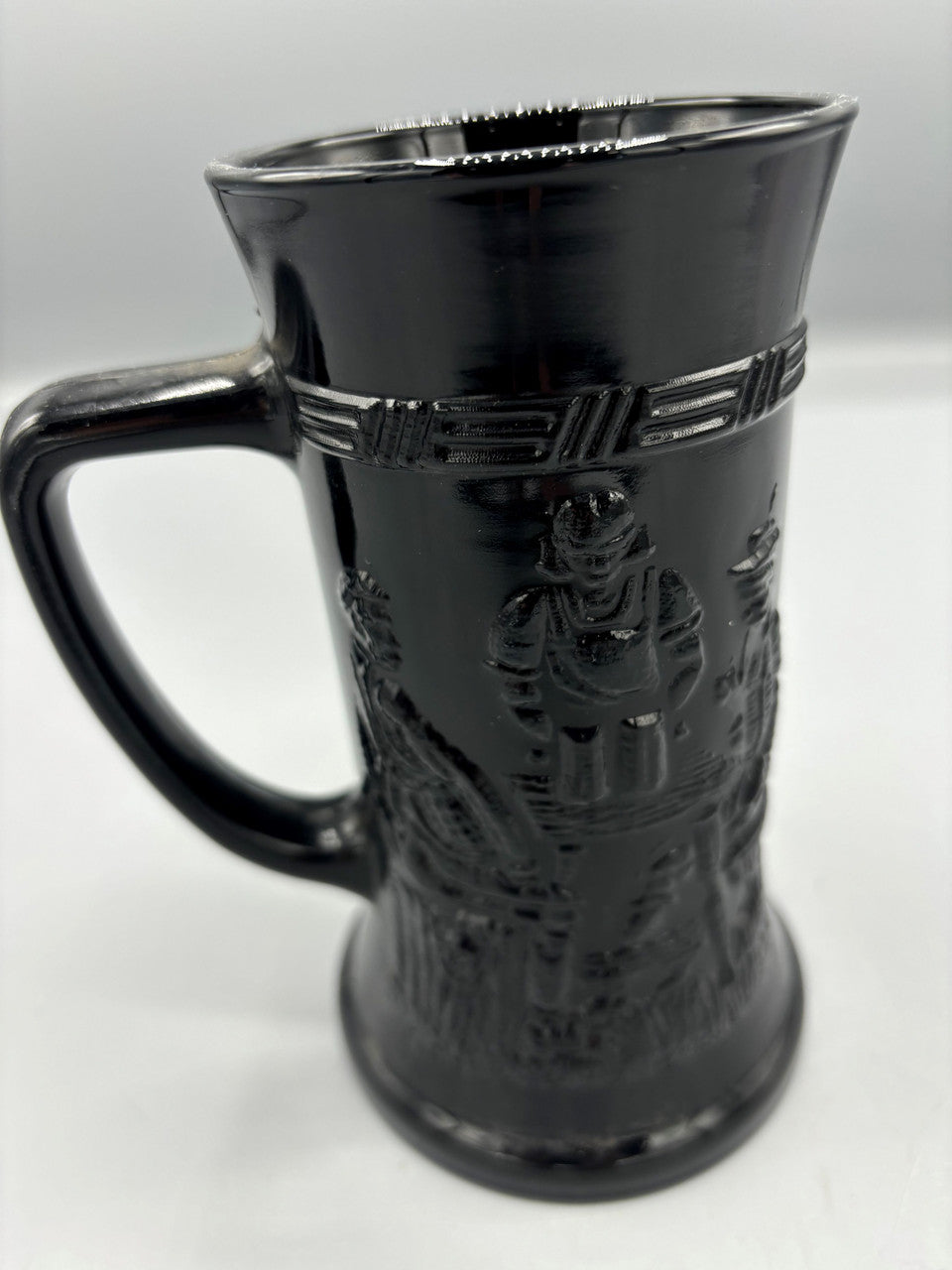 Black milk glass with tavern scene cup