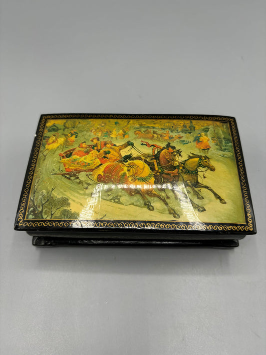 Vintage Russian black laquer trinket box