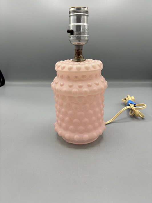 Vintage frosted pink hobnail lamp